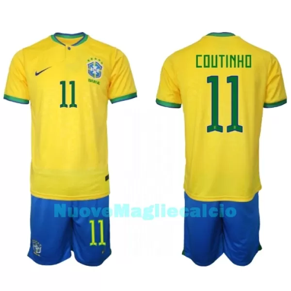 Completo calcio Brasile Philippe Coutinho 11 Bambino Primo Mondiali 2022