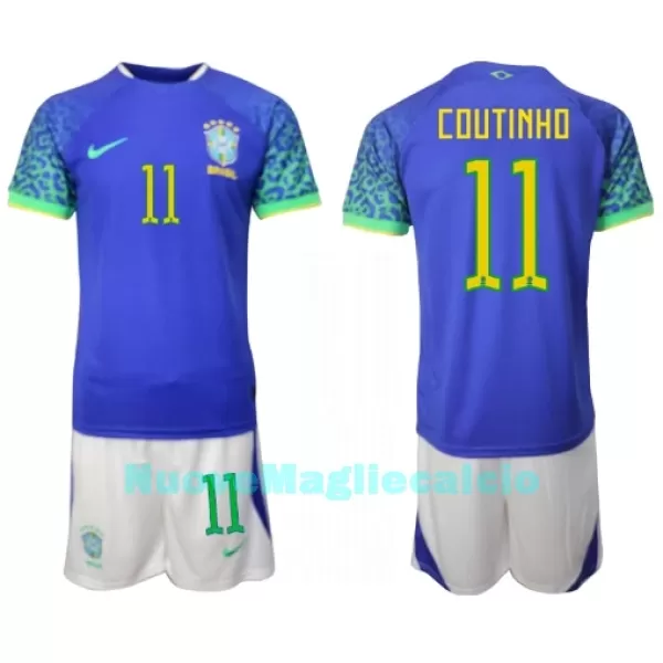 Completo calcio Brasile Philippe Coutinho 11 Bambino Secondo Mondiali 2022