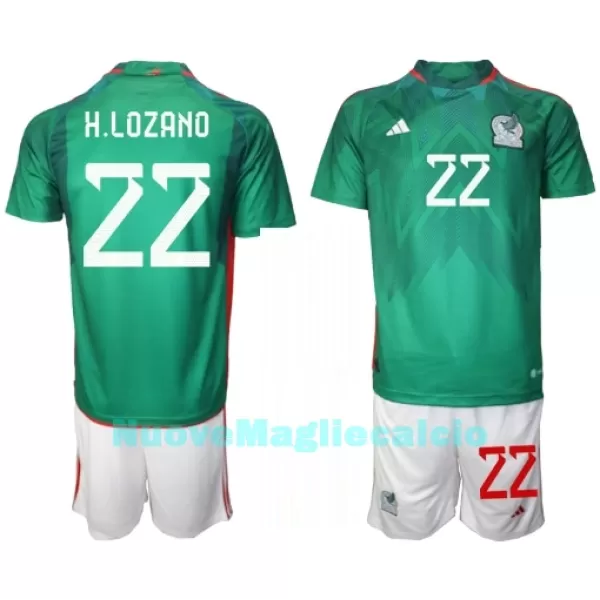 Completo calcio Messico Hirving Lozano 22 Bambino Primo Mondiali 2022