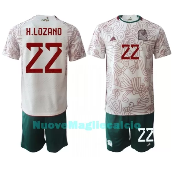 Completo calcio Messico Hirving Lozano 22 Bambino Secondo Mondiali 2022