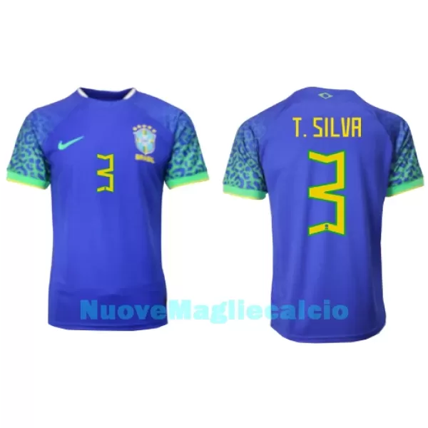 Maglia Brasile Thiago Silva 3 Uomo Secondo Mondiali 2022