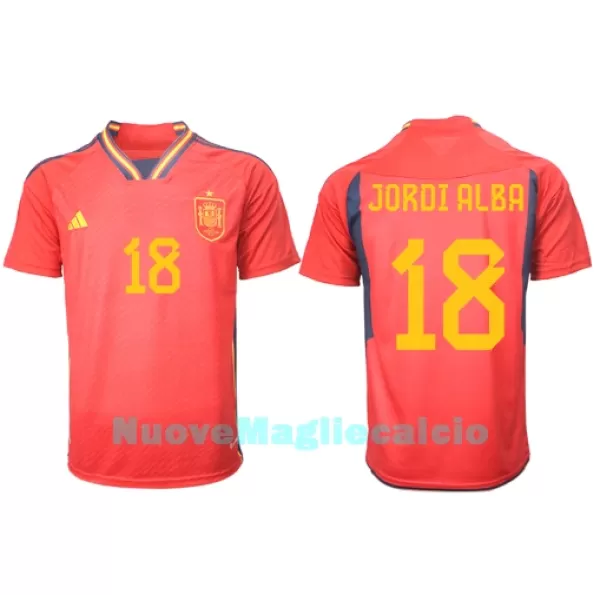 Maglia Spagna Jordi Alba 18 Uomo Primo Mondiali 2022