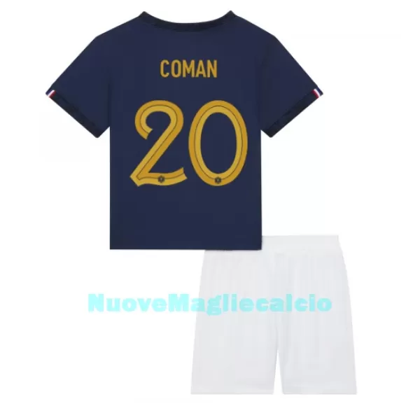 Completo calcio Francia Kingsley Coman 20 Bambino Primo Mondiali 2022