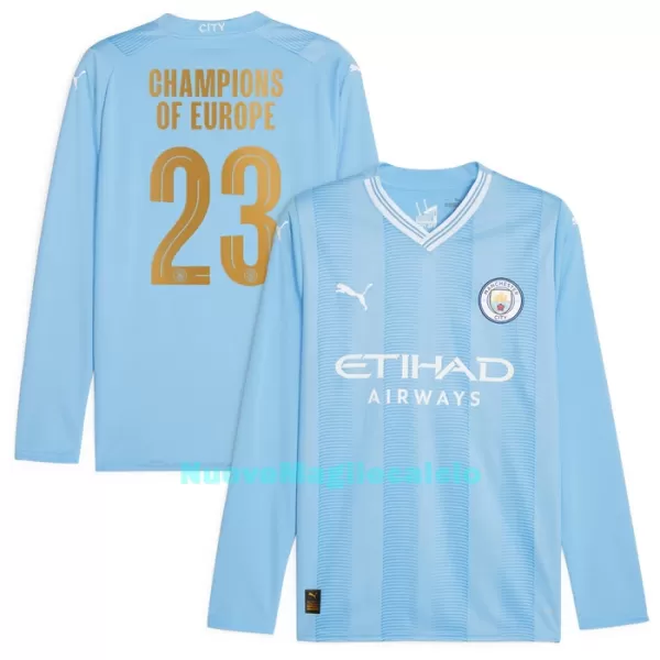 Maglia Manchester City Champions of Europe Uomo Primo 2023/24 Maniche Lunghe