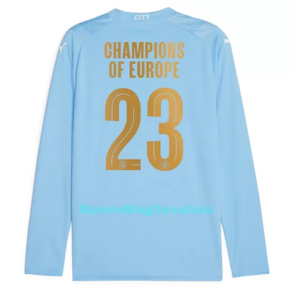 Maglia Manchester City Champions of Europe Uomo Primo 2023/24 Maniche Lunghe